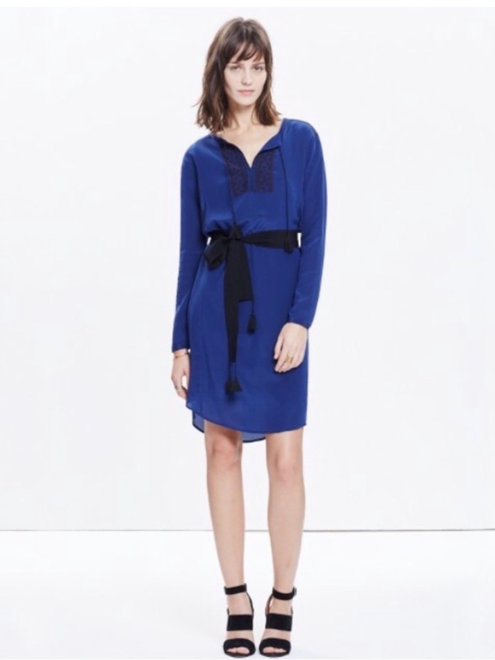 Madewell Silk Prologue Navy Belted Dress